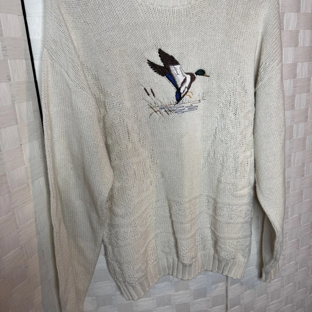 Vintage Gander Mountain Mens Medium Cotton Knit Mallard Duck Sweater Made in USA